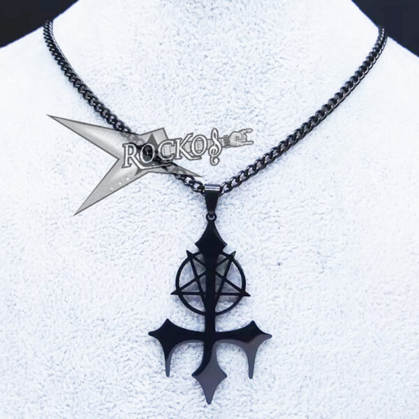 Pentagram Inverted Cross Necklace (Black)