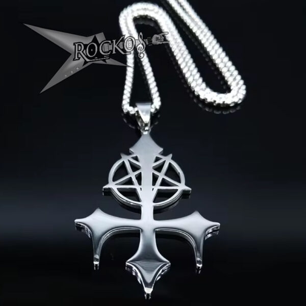 Pentagram Inverted Cross Necklace (Silver)