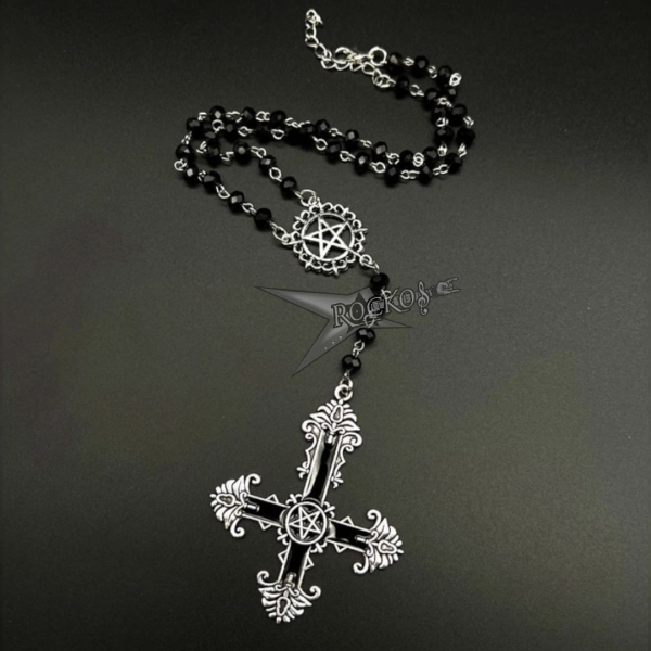 INVERTED BLACK CROSS PENTAGRAM ROSARY