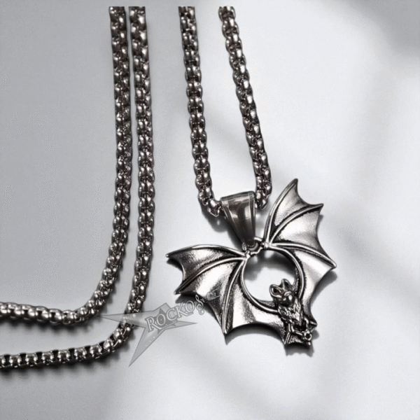 STAINLESS STEEL BAT PENDANT NECKLACE
