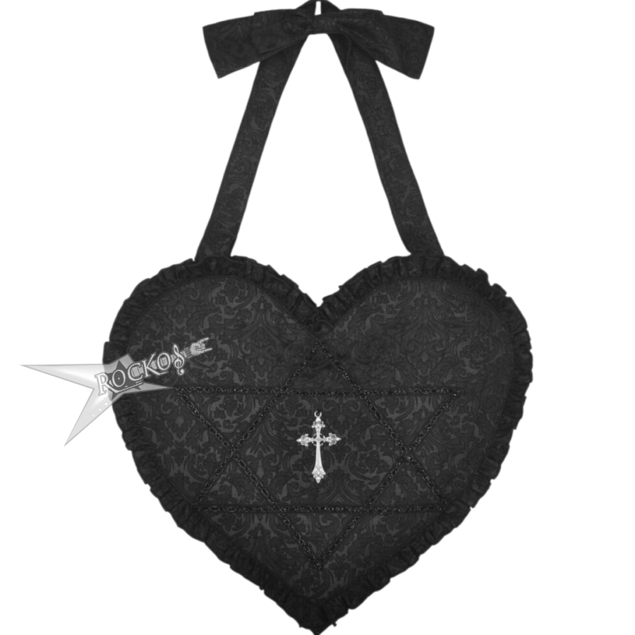 Gothic Women's Heart Shoulder Bag with Cross Detail - Image 2