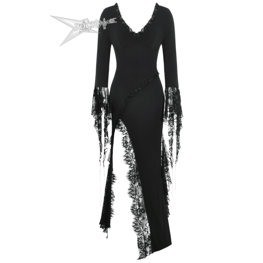 LONG DRESS WITH ASYMMETRICAL LACE SLIT. - Rockos Online Store