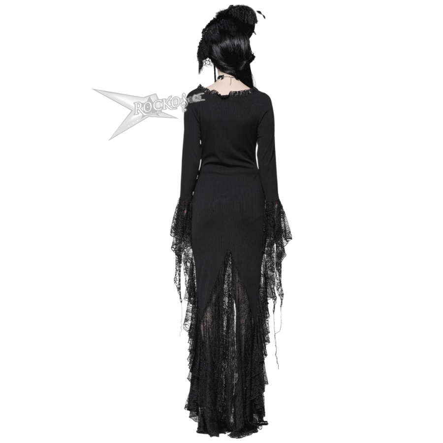 LONG DRESS WITH ASYMMETRICAL LACE SLIT. - Rockos Online Store LONG DRESS WITH ASYMMETRICAL LACE SLIT. - Rockos Online Store