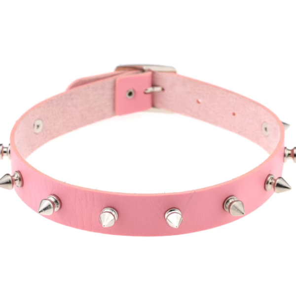PINK CHOKER SPIKES RIVETS CONE