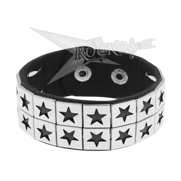 BLACK BRACELET 2-ROW STAR RIVETS