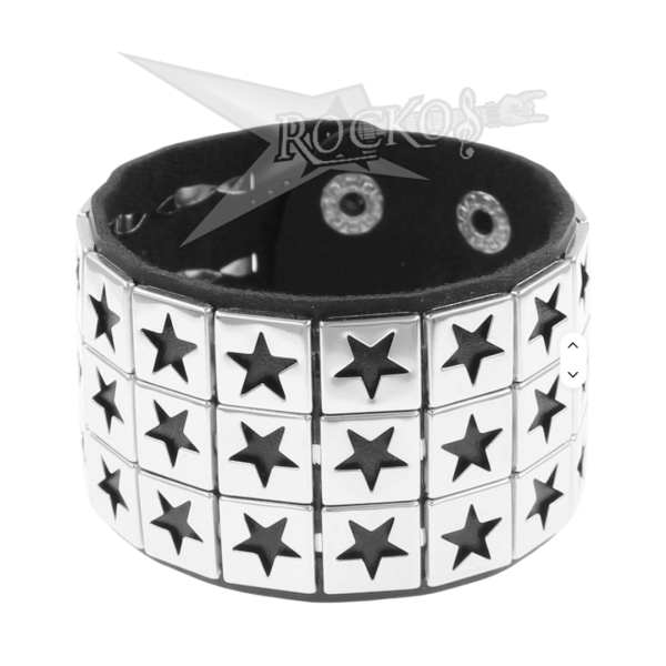 BLACK BRACELET 3-ROW STAR RIVETS