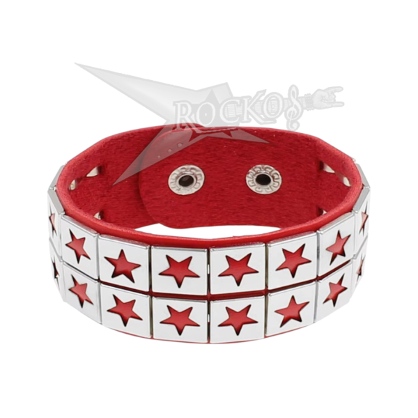 RED BRACELET 2-ROW STAR RIVETS