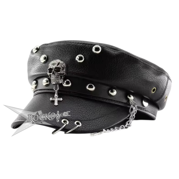 PU LEATHER BERET W/SKULL