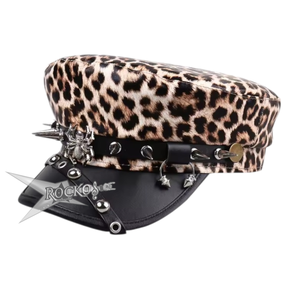 PU LEATHER - LEOPARD BERET W/SPIDER