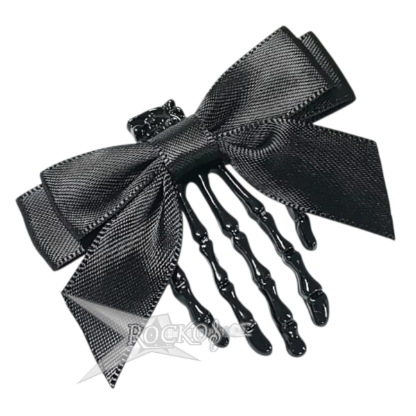 BLACK SKELETON HAND BOW HAIR CLIP (1pc)