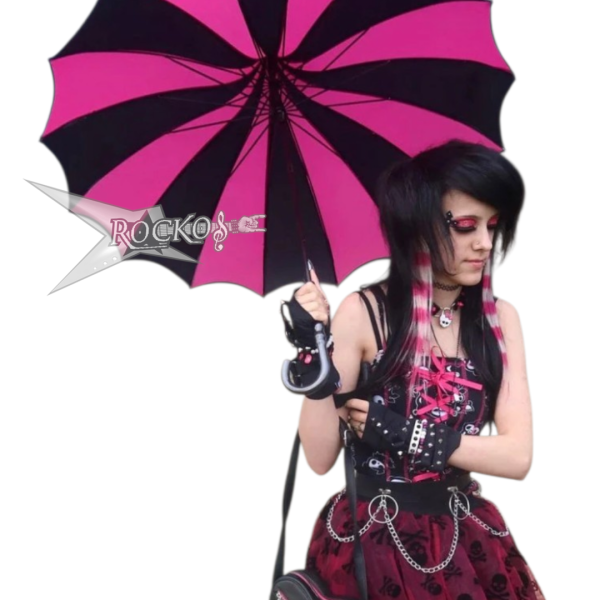 Batwing Pagoda Umbrella [BLACK/HOT PINK STRIPED]