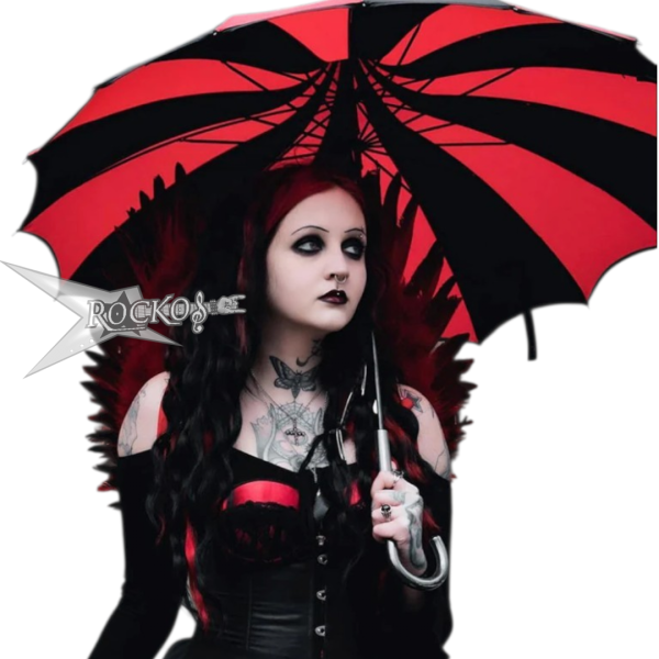 Batwing Pagoda Umbrella [BLACK/RED STRIPED]