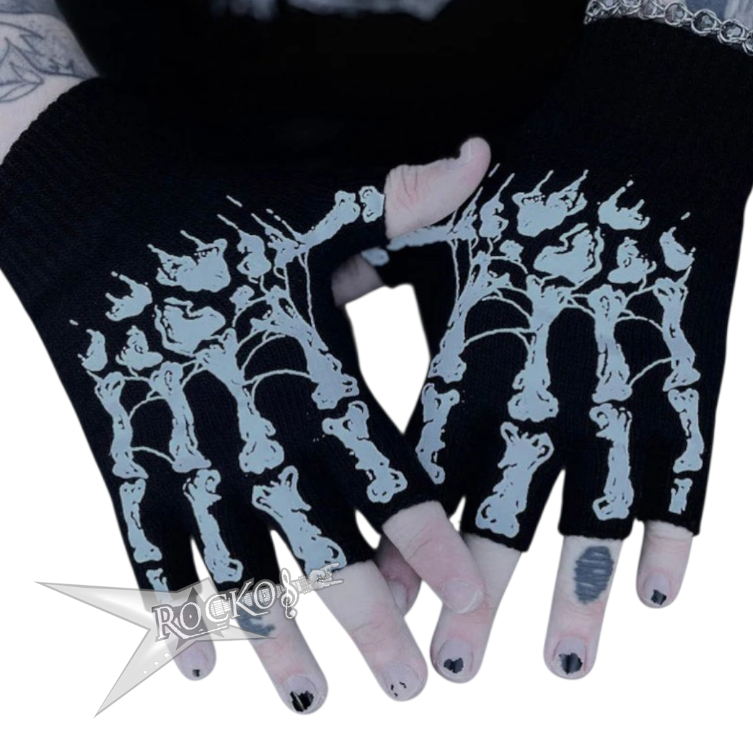 Dead Inside Fingerless Skeleton Gloves