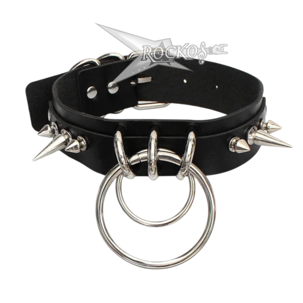 Adjustable leather choker with double ring