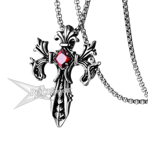 RED JEWEL CROSS NECKLACE