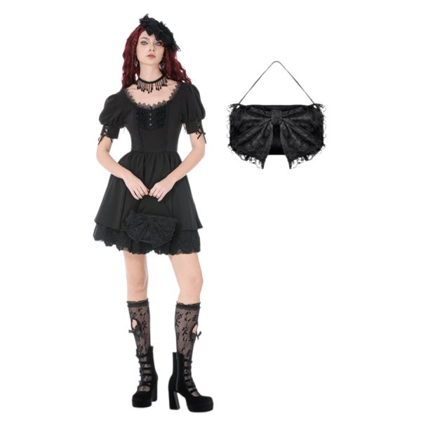 Black Lace Bow Mini Handbag (Dark in Love)