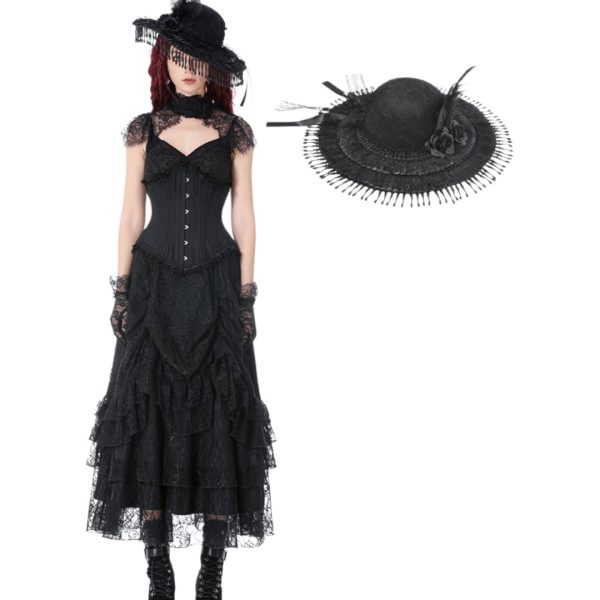 VINTAGE LACE FEATHER MINI HAT (Dark in Love)