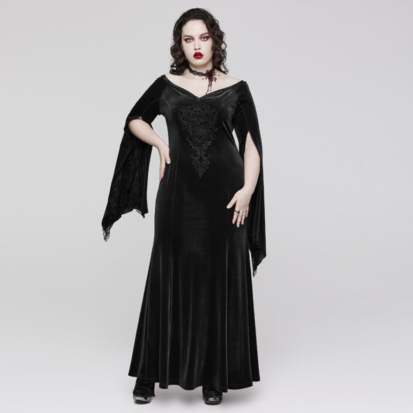 Adjustable Drawing Gorgeous Large Decal Pointed Sleeves V-Neck Design Goth Dress (Punk Rave)