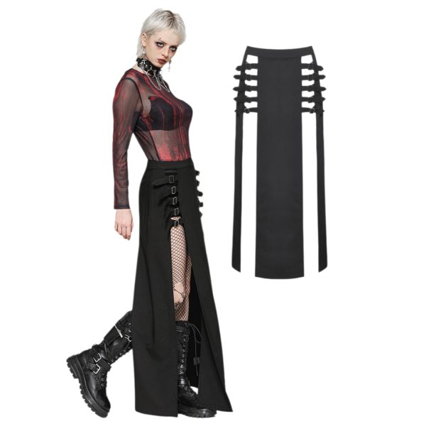 PUNK BLACK SLIT METAL LONG SKIRT (Dark in Love)
