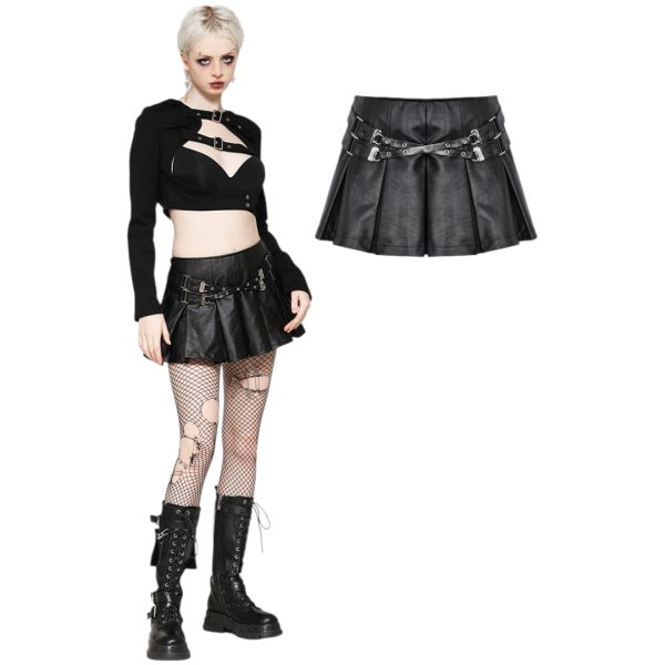 PUNK SASSY GIRL BLACK PU LEATHER LOW-WAISTED SKIRT (Dark in Love)