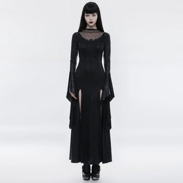 GORGEOUS BLACK HIGH SPLIT LACE GOTHIC DRESS (Punk Rave)