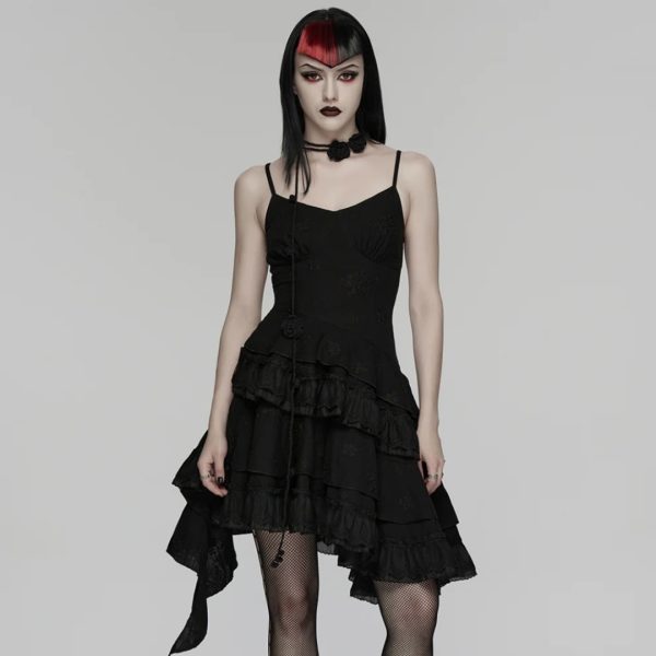 DRESS BLACK LACE ASYMMMETRICAL HEM SPAGHETTI STRAP STYLE (Punk Rave)