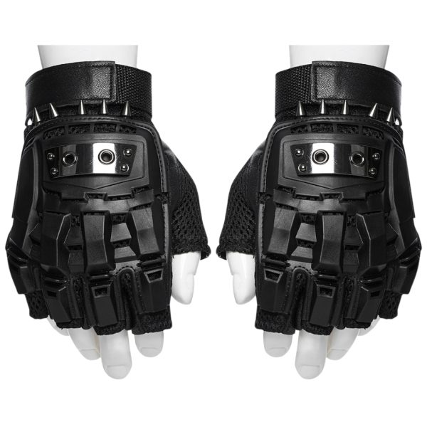 High Elasticity Breathable Mesh And Sheepskin Cyber Punk Armored Gloves