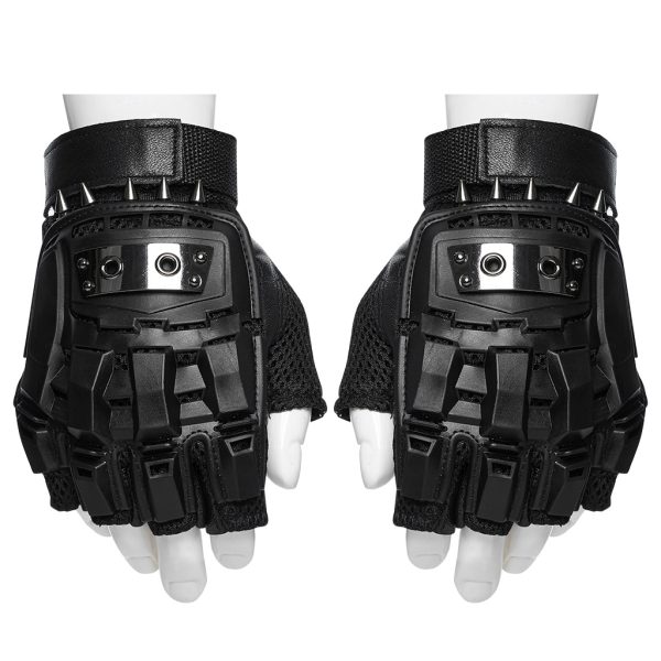 High Elasticity Breathable Mesh And Sheepskin Cyber Punk Armored Gloves