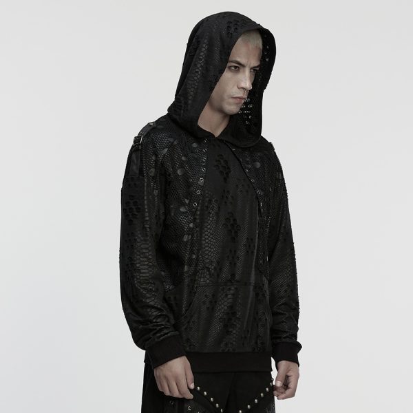 IRREGULAR TATTERED MESH PUNK HARAJUKUM DECADENT LOOSE HOODIE (PUNK RAVE)