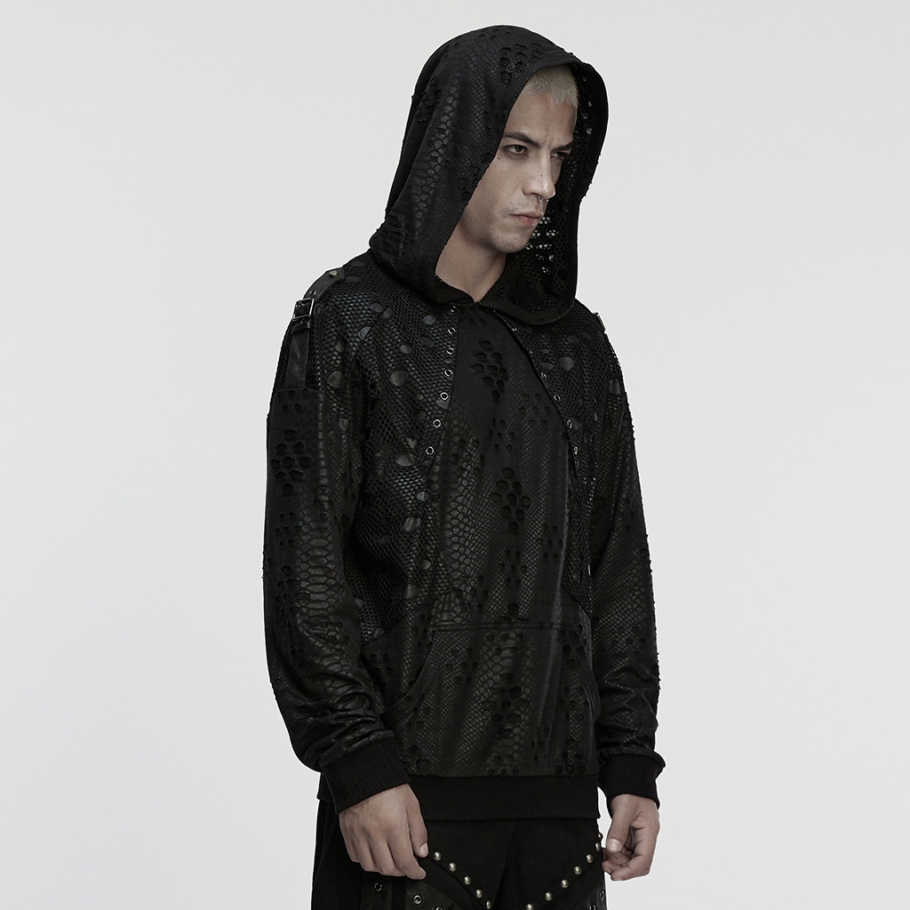 IRREGULAR TATTERED MESH PUNK HARAJUKUM DECADENT LOOSE HOODIE (PUNK RAVE)