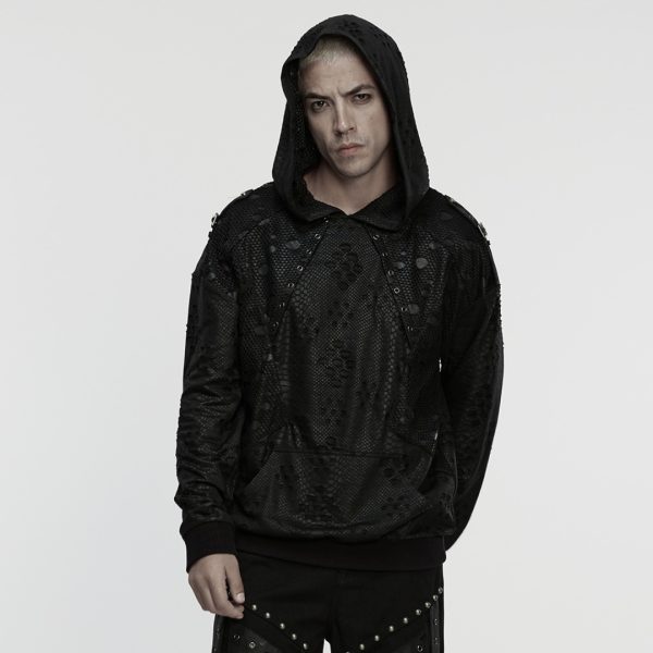 IRREGULAR TATTERED MESH PUNK HARAJUKUM DECADENT LOOSE HOODIE (PUNK RAVE)