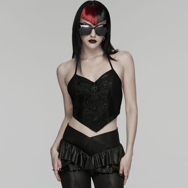 ELEGANT GOTHIC CORSET HALTER TOP LACE DETAILED BACKLESS (Punk Rave)