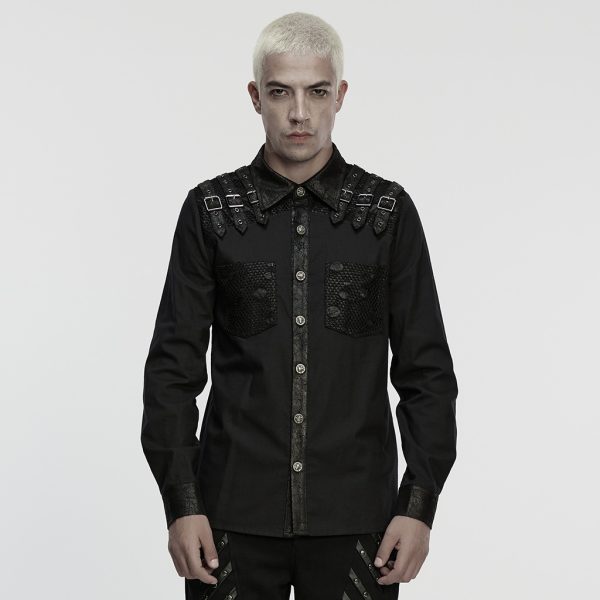 EYE-CATCHING IRREGULAR TATTERED MESH PUNK STREET ROCK SHIRT (Punk Rave)