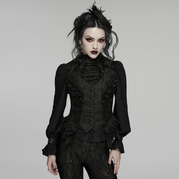 GORGEROUS EMBROIDERED LACE AND TWILL RUBBER GOTH VISUAL VEST (Punk Rave)