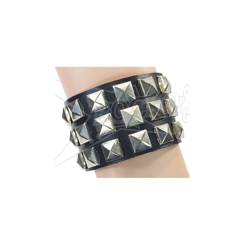 Black Leather Bracelet (Pyramid Studs)