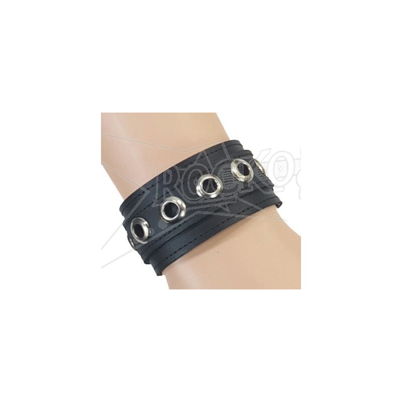 Wrist Band -Black Leather- (Eyelet Studs)