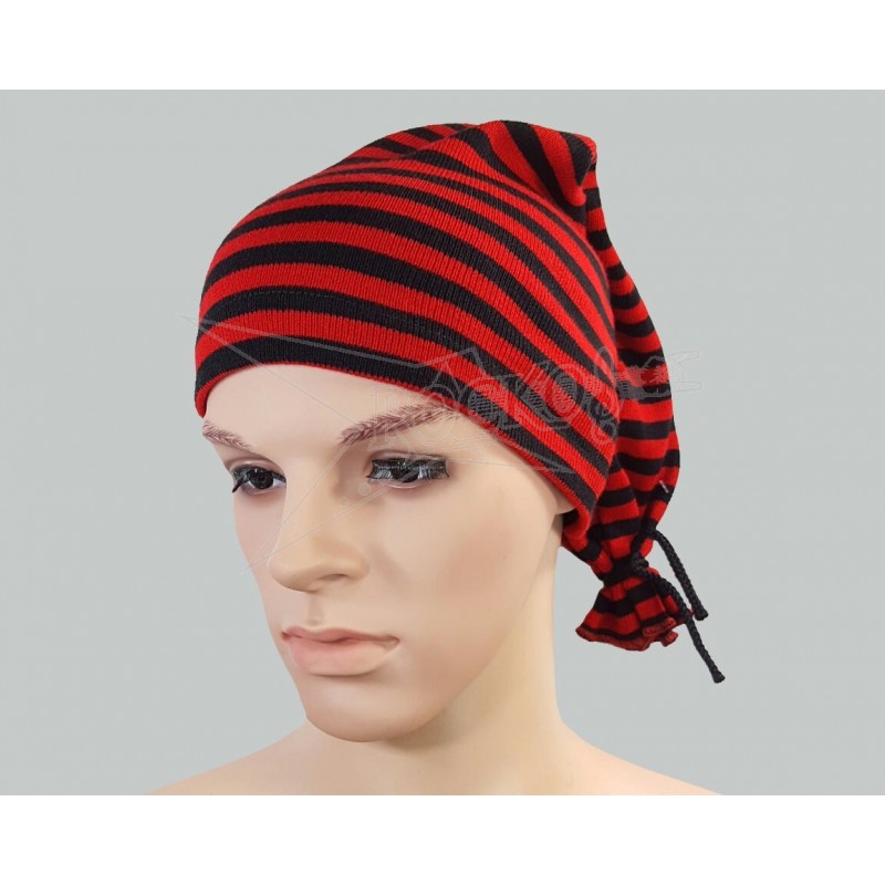 Long Black & Red Striped Style Beanie