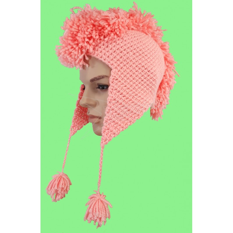 Knitted Soft Pink Beanie W/Mohawk