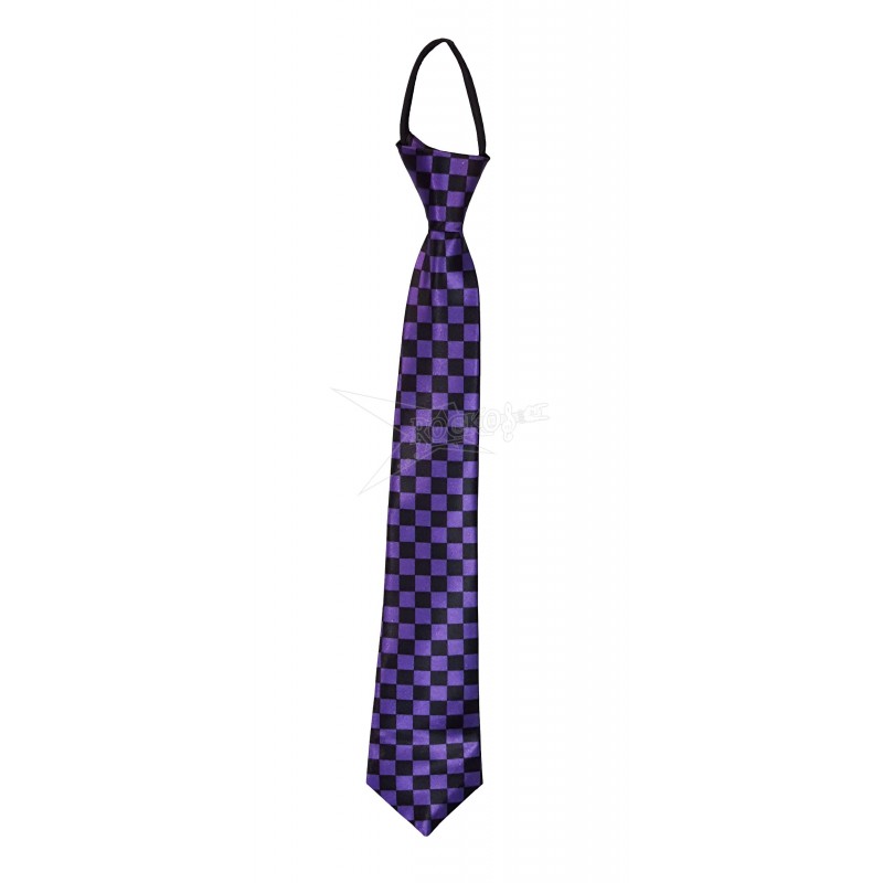Purple and Black Squares Tie with Adjustable Zipper Tie