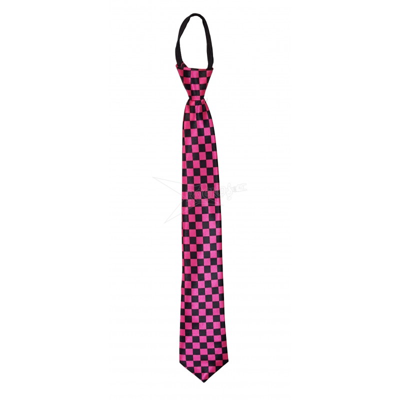 Fucsia and Black Squares Tie with Adjustable Zipper Tie